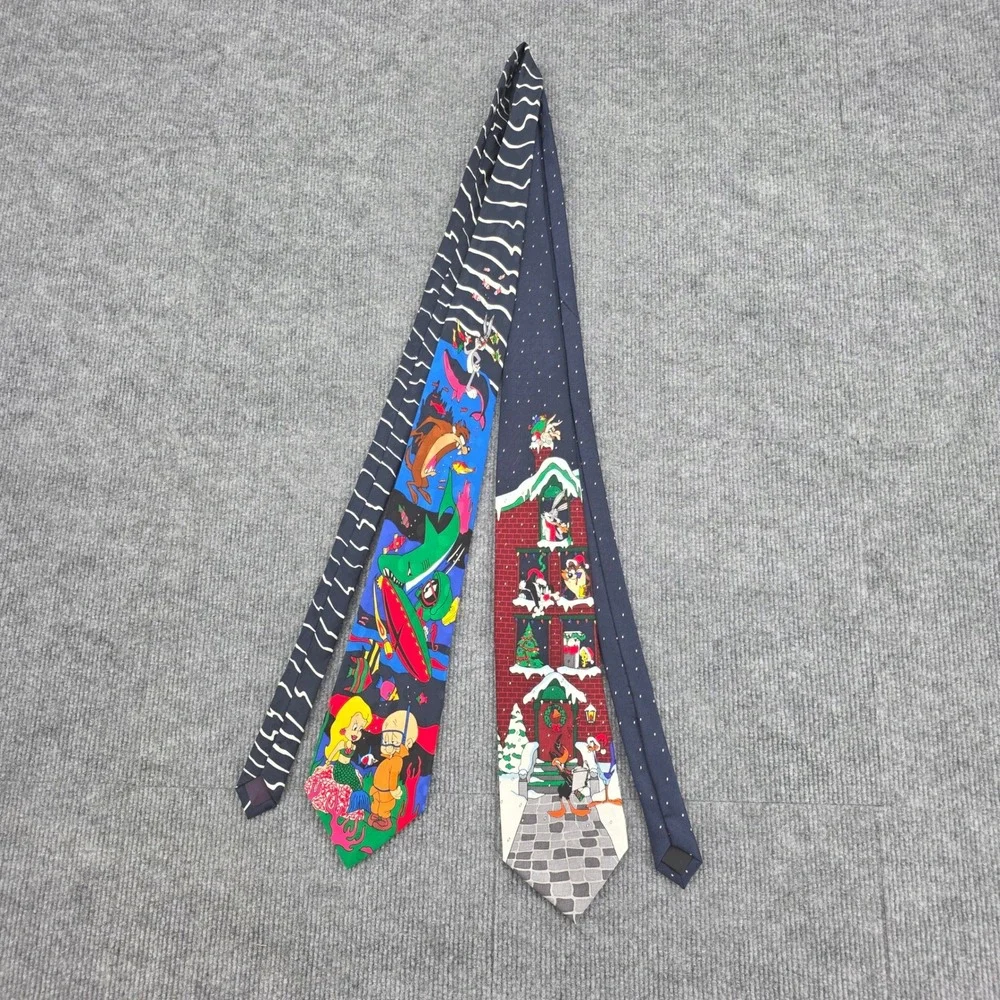Vintage Looney Tunes Silk Ties Lot Bugs Bunny Christmas Elmer Fudd 90s Hand Made